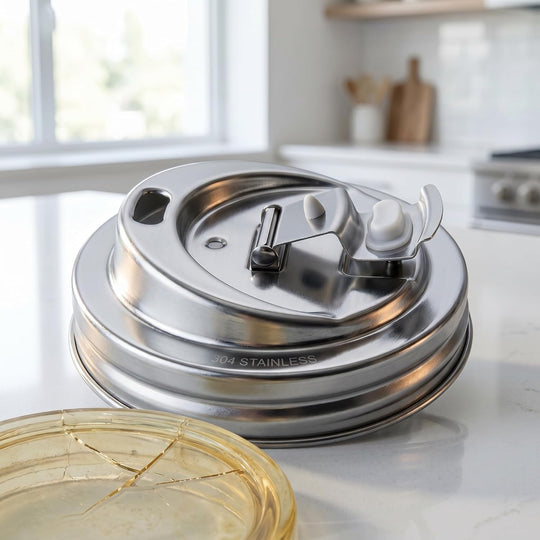 Stainless Steel Mason Jar Lid Wide Mouth - Reusable Coffee Lid with Sip Spout for Iced Coffee, Protein Shakes & Smoothies - Leak Resistant Metal Lid for Mason Jar Coffee Bar Accessories