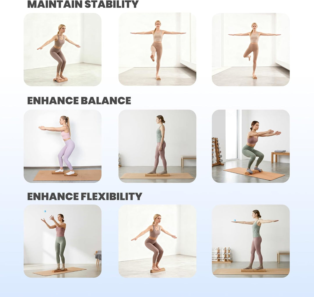 Balance Board for Foot & Ankle Strength – Dual Half-Cylinder Trainer with Roller (MOQ 10 Sets)