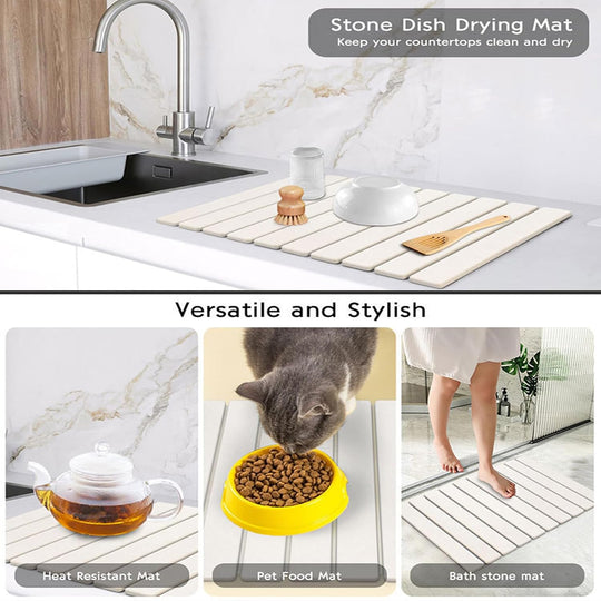 Super Absorbent Diatomite Drying Stone — Fast-Dry Eco Mat for Dishes, Counters & Bathroom Sink