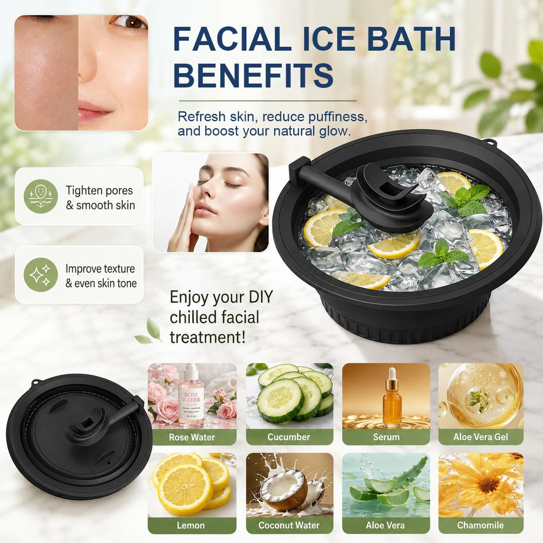 Ice Face Bath Bowl – Cold Plunge Facial Tub with Breathing Tube, Built-In Ice Tray &amp; Odor-Remove Lid