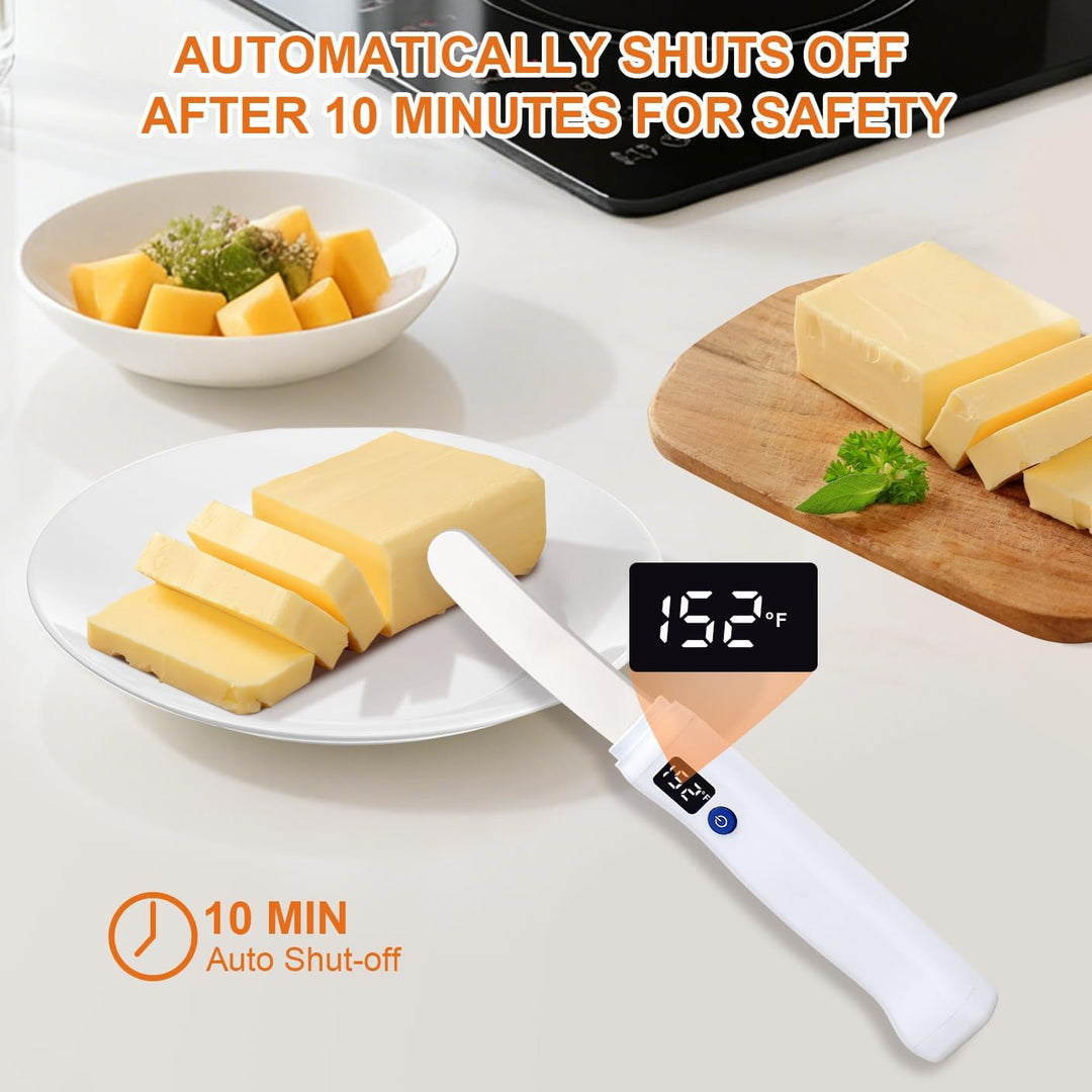 Heated Butter Knife, Electric Butter Spreader with LED Digital Display & Adjustable Temperature, USB-C Rechargeable Stainless Steel Knife for Hard Butter, Peanut Butter, Cheese, Jam & Cream
