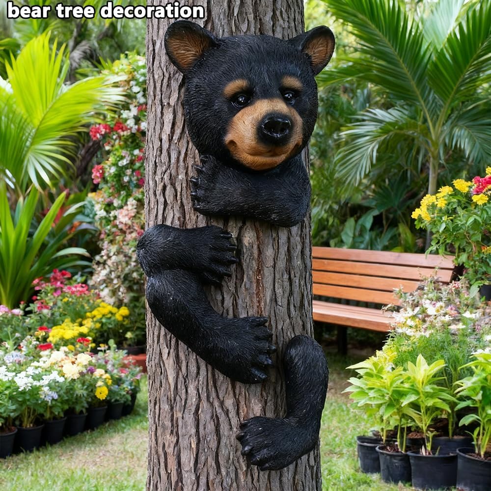 Bear Tree Peeker Garden Ornament Outdoor Decor Yard Art