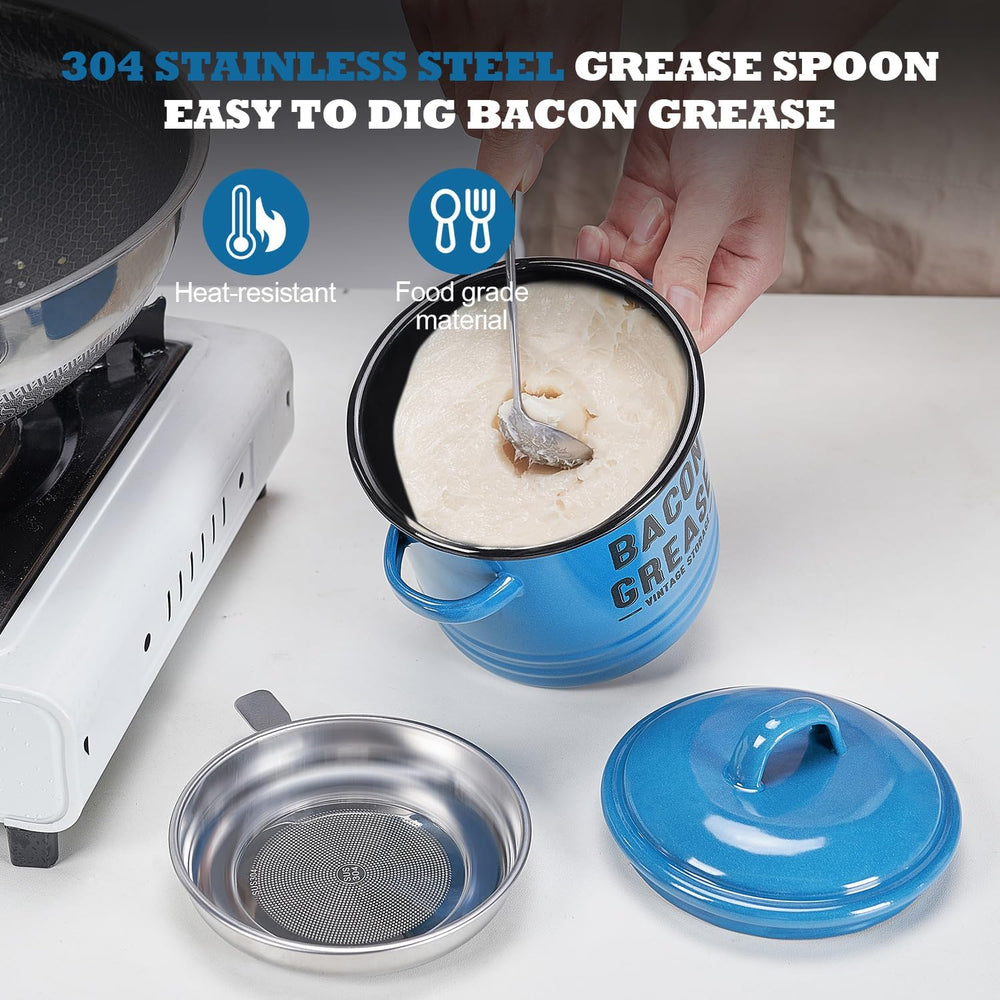 Bacon Grease Container with Strainer Kitchen Oil Storage Can (MOQ 10 Sets)