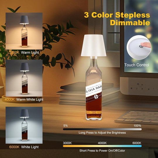 Rechargeable Luxury Wine Bottle Table Lamp with 3 Color Dimming for Bars & Events