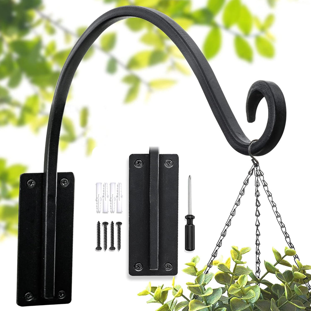 Outdoor Hanging Plant Bracket – Hand-Forged Iron Bird Feeder Hook, Weather-Resistant & Heavy Duty