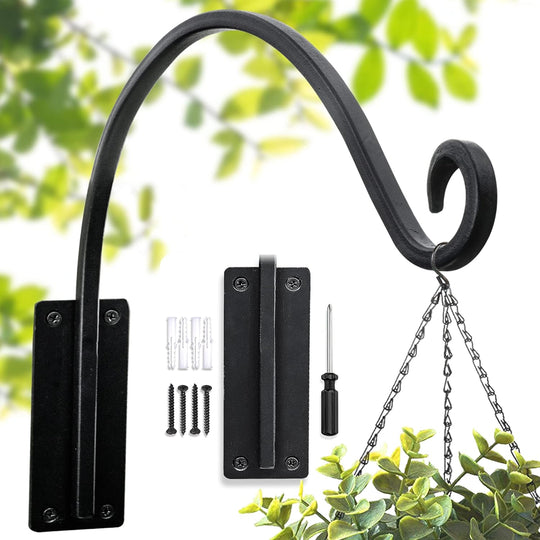 Outdoor Hanging Plant Bracket – Hand-Forged Iron Bird Feeder Hook, Weather-Resistant & Heavy Duty