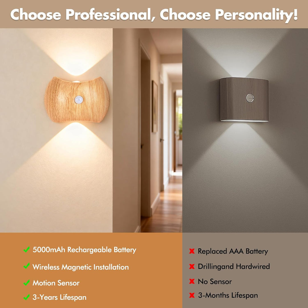 Rechargeable Motion Sensor Wall Light Sconce Indoor - 3 Colors Wireless Up and Down Wall Mount Light (MOQ 10 Pairs)