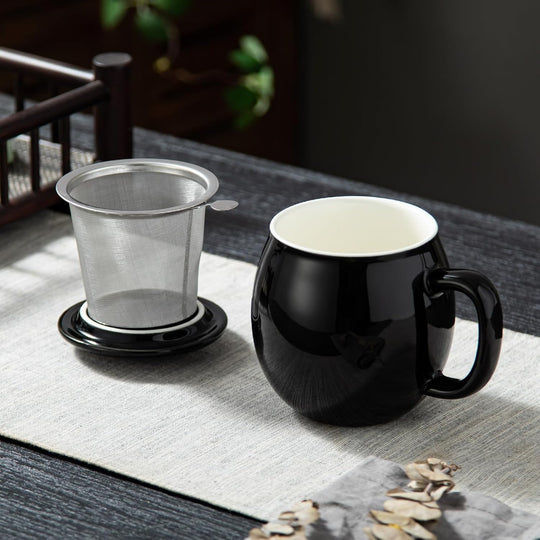 Ceramic Teacup with Infuser and Lid, Mug with Lid for Steeping (MOQ 10 Sets)