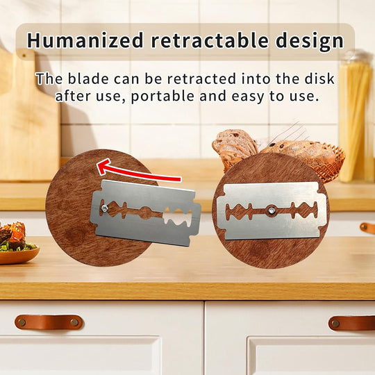 Wooden Lame Bread Scoring Tool with 5 Razor Blades and Leather Storage Cover