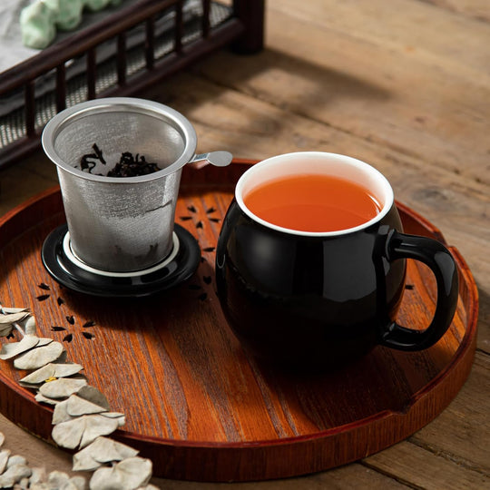 Ceramic Teacup with Infuser and Lid, Mug with Lid for Steeping (MOQ 10 Sets)