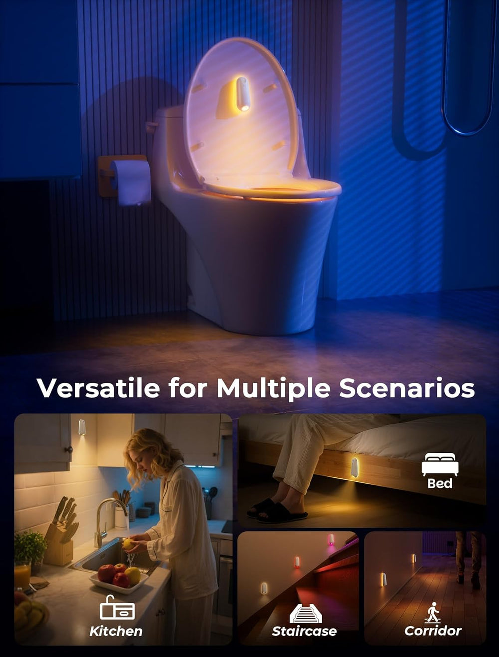 Toilet Night Light Motion Sensor, 8 Color Changing LED Wall Motion Sensor Light Indoor Bathroom Accessories Decor (MOQ 10 Sets)