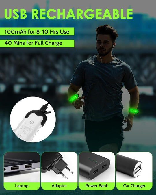 High Visibility Running Gear for Night Safety, 5 Colors & 3 Modes Light Up Wristbands for Night Walking
