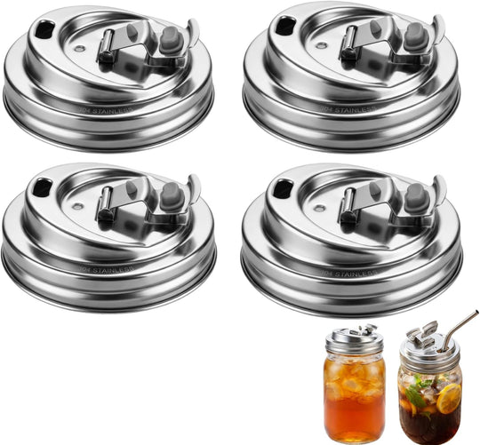Stainless Steel Mason Jar Lid Wide Mouth - Reusable Coffee Lid with Sip Spout for Iced Coffee, Protein Shakes & Smoothies - Leak Resistant Metal Lid for Mason Jar Coffee Bar Accessories