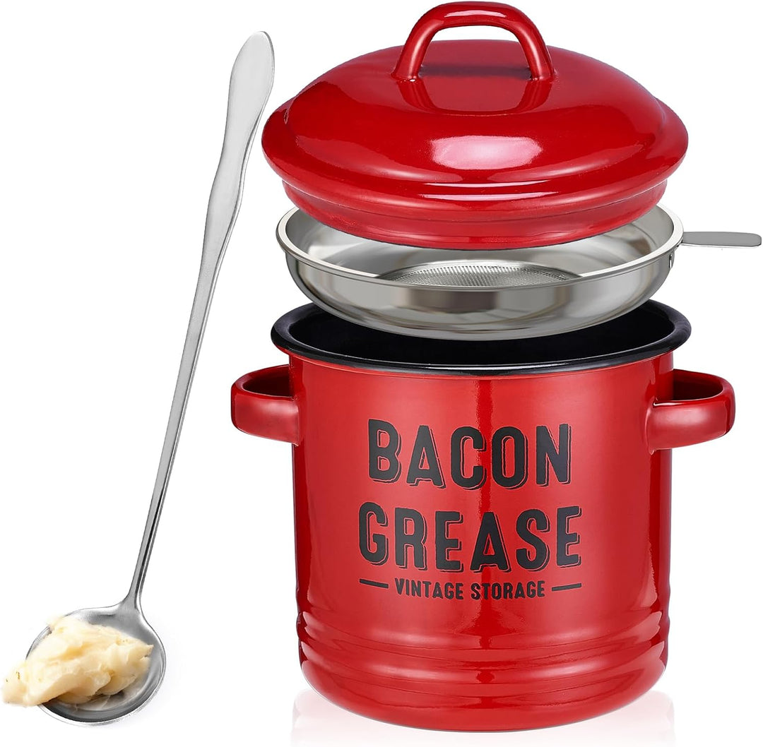 Bacon Grease Container with Strainer Kitchen Oil Storage Can (MOQ 10 Sets)