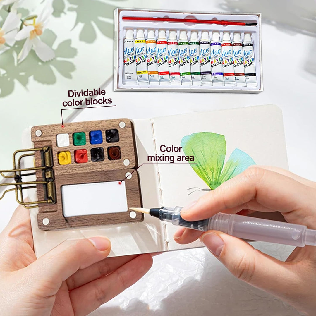 Mini Watercolor Paint Set, 12-Color Portable Travel Kit
