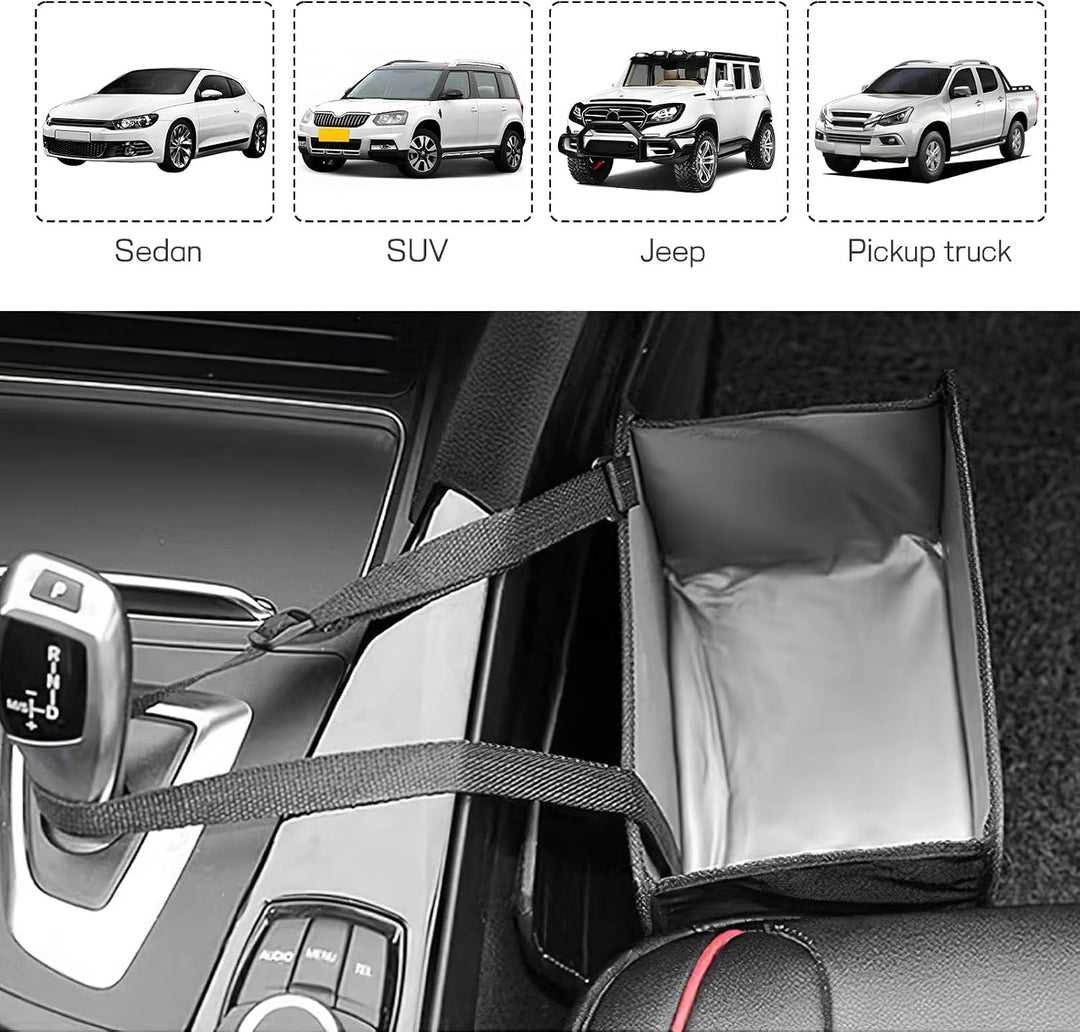 Oxford Cloth Car Trash Can with Lid – 1.85 Gallon Hanging Auto Garbage Bag Organizer, Leak-Proof & Waterproof Vehicle Waste Bin for Front & Back Seat
