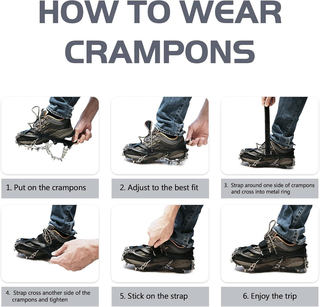 Anti Slip Crampons Ice Cleats for Hiking Snow Boots Shoes 28 Spikes