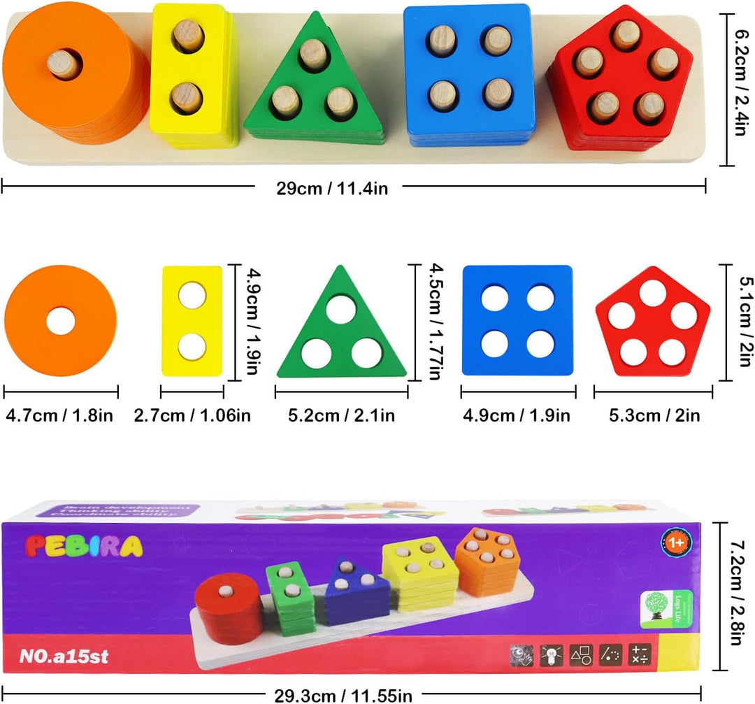 Toddlers Color Recognition Stacker Shape Sorter Wooden Toy Learning Puzzles 1 to 3-year-old