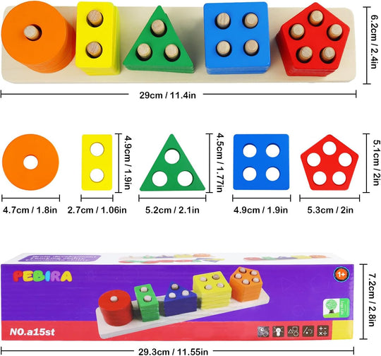 Toddlers Color Recognition Stacker Shape Sorter Wooden Toy Learning Puzzles 1 to 3-year-old