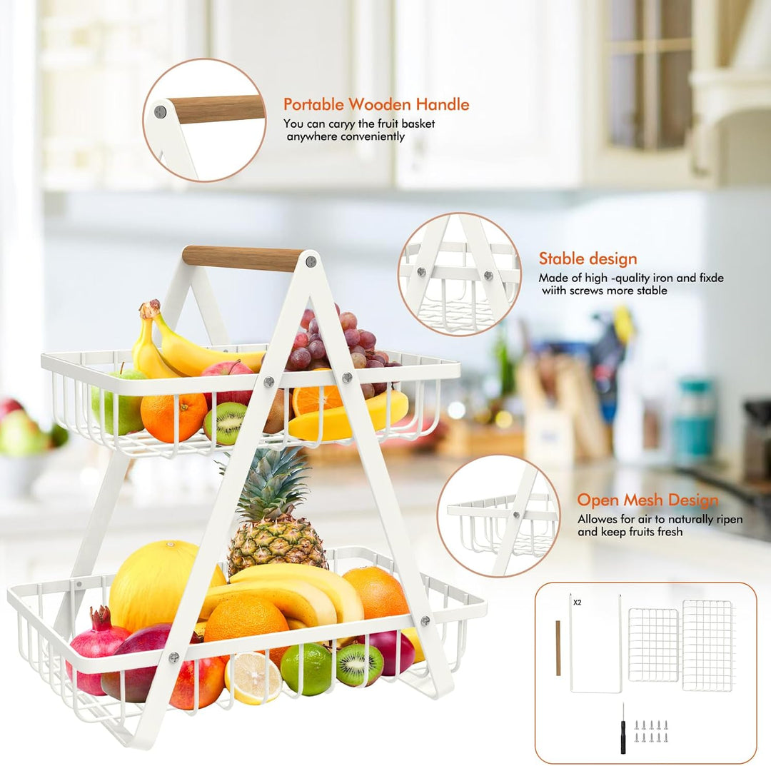 Countertop Fruit Basket,Portable Fruit Bowle for Kitchen Organizer 2 Tier Storage