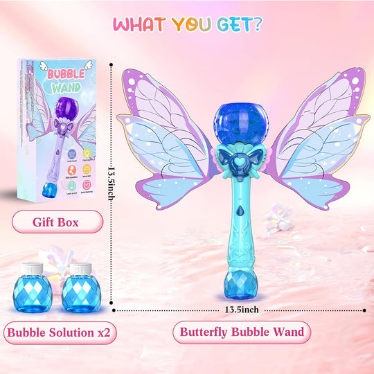 Butterfly Magic Wand with Wings Colorful Light Effect Automatic Bubble Stick