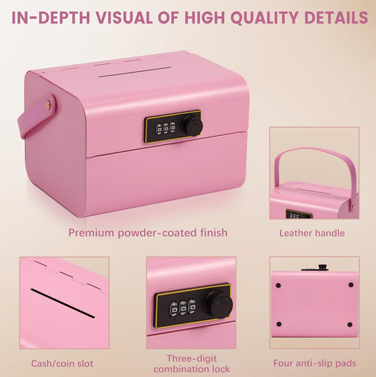 Money Safe and Cash Lock Box for Kids, Small Metal Security Safe (MOQ 10 Sets)