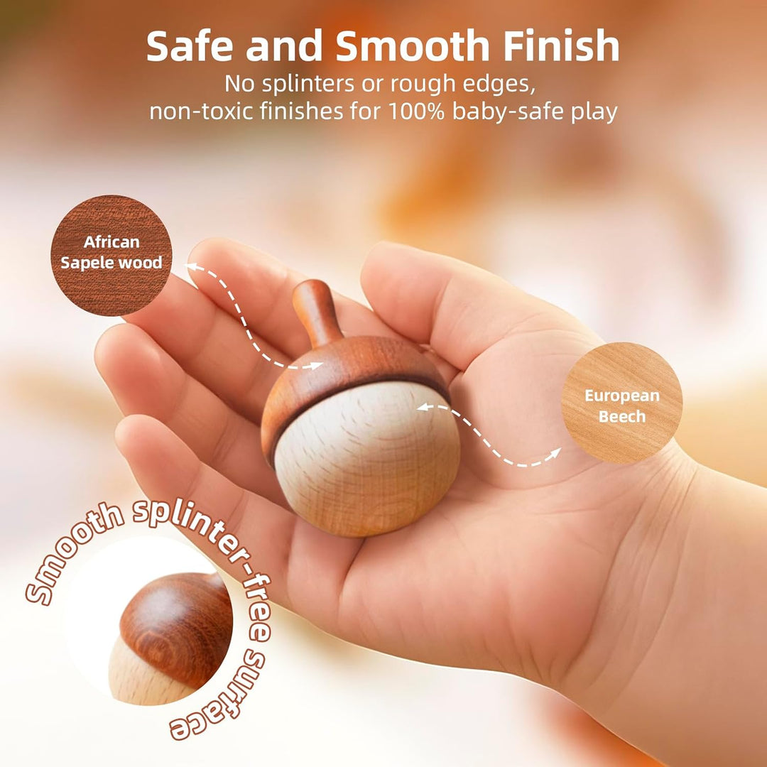 Handmade Wooden Spinning Tops Classic Sensory Educational Toys