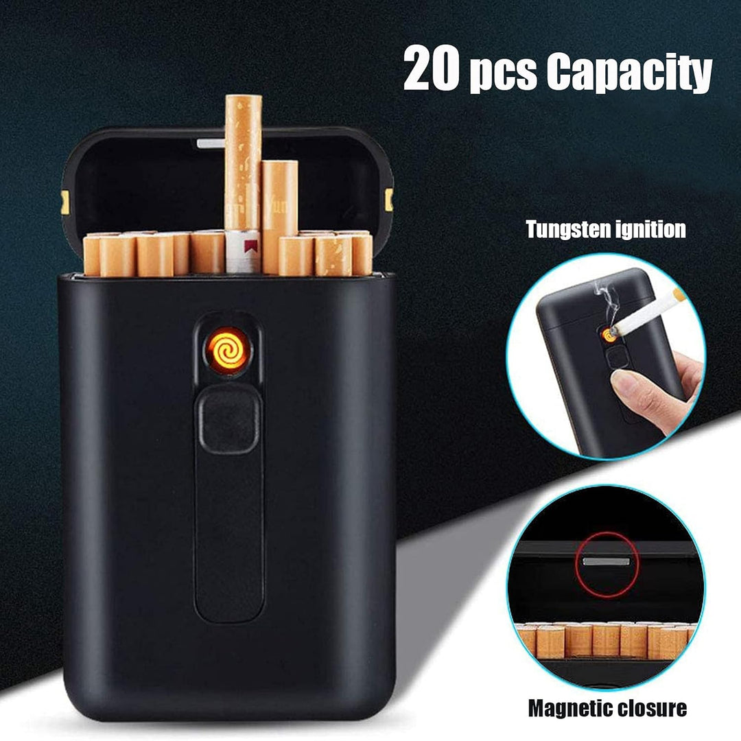 Large Portable Pack 20 Regular Size Cigarettes Box Holder Built in Lighters 2 in 1