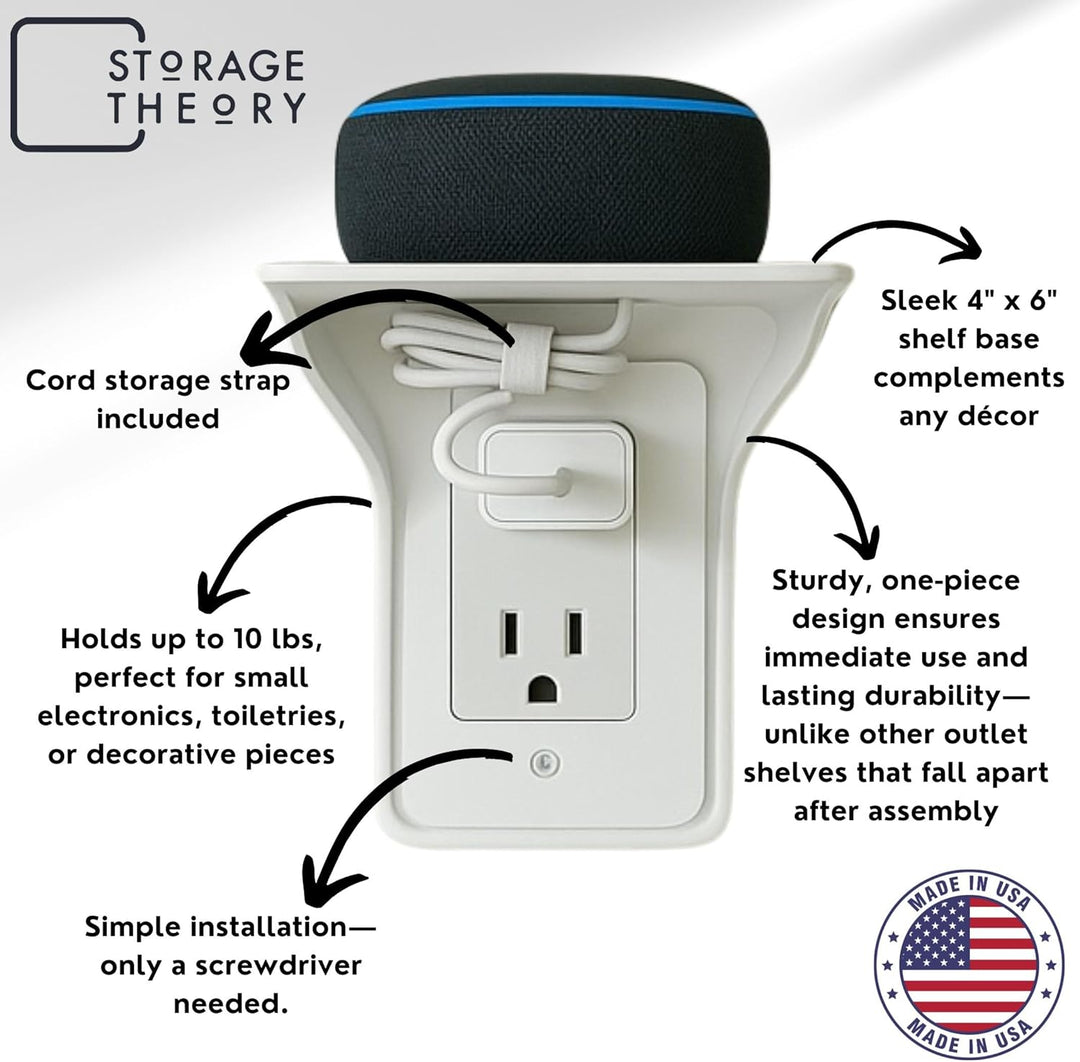 Wall Outlet Shelf Standard Vertical Duplex Outlet with Cable Channel