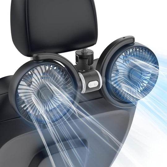 Dual Car Cooling Fans for Backseat 3 Speed Separate Controlled Quiet Brushless Motor 360° Rotatable (MOQ 10 Sets)