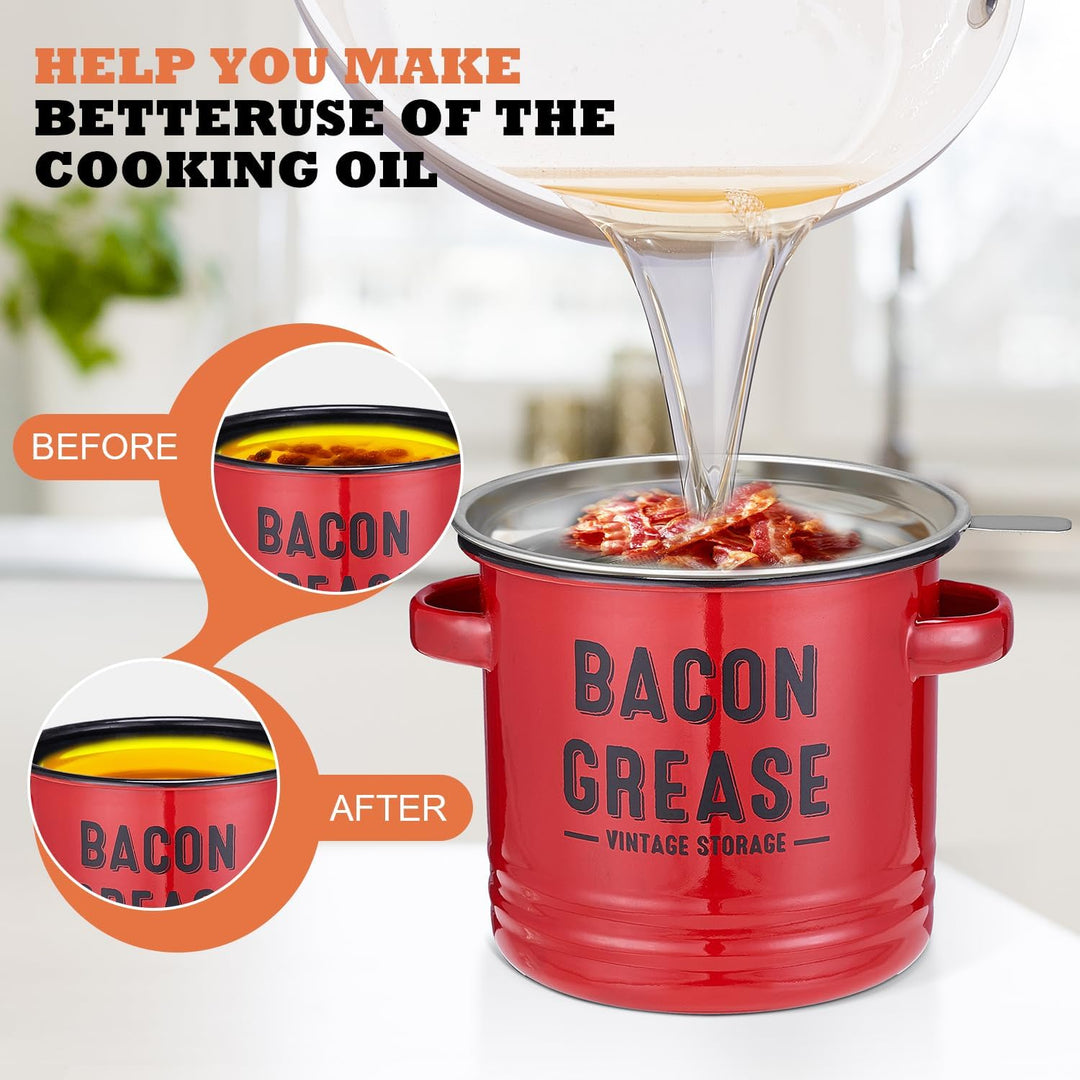 Bacon Grease Container with Strainer Kitchen Oil Storage Can (MOQ 10 Sets)