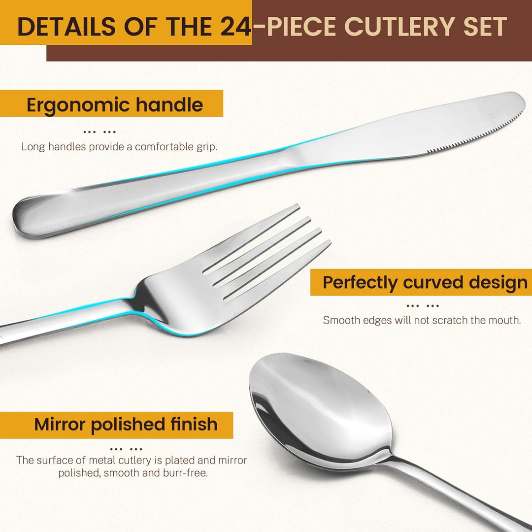 Kitchen Utensils Knife Fork Spoon Cutlery 24 Pcs Set With Storage Rack