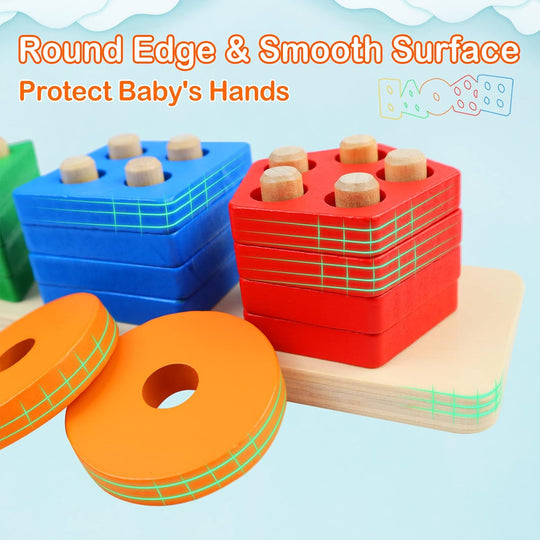 Toddlers Color Recognition Stacker Shape Sorter Wooden Toy Learning Puzzles 1 to 3-year-old
