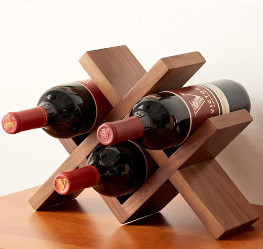 Rustic Oak Wooden Wine Rack Countertop – Free Standing Wine Bottle Holder Storage Display for Tabletop, Cabinets & Hutches