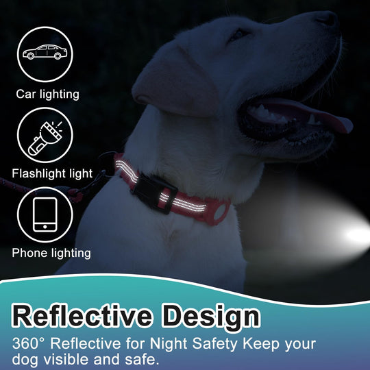 Dog Collar with AirTag Holder, Reflective Nylon, Quick Release Buckle (MOQ 10 Sets)