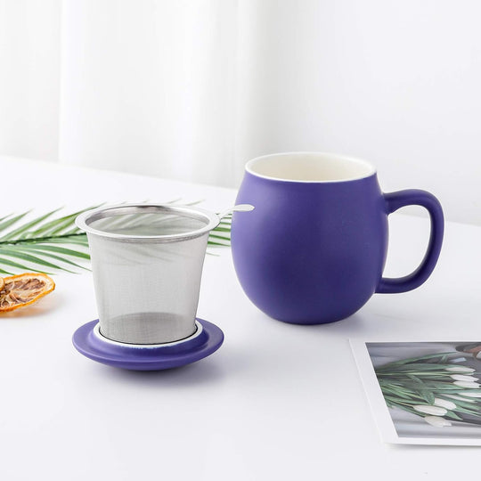 Ceramic Teacup with Infuser and Lid, Mug with Lid for Steeping (MOQ 10 Sets)