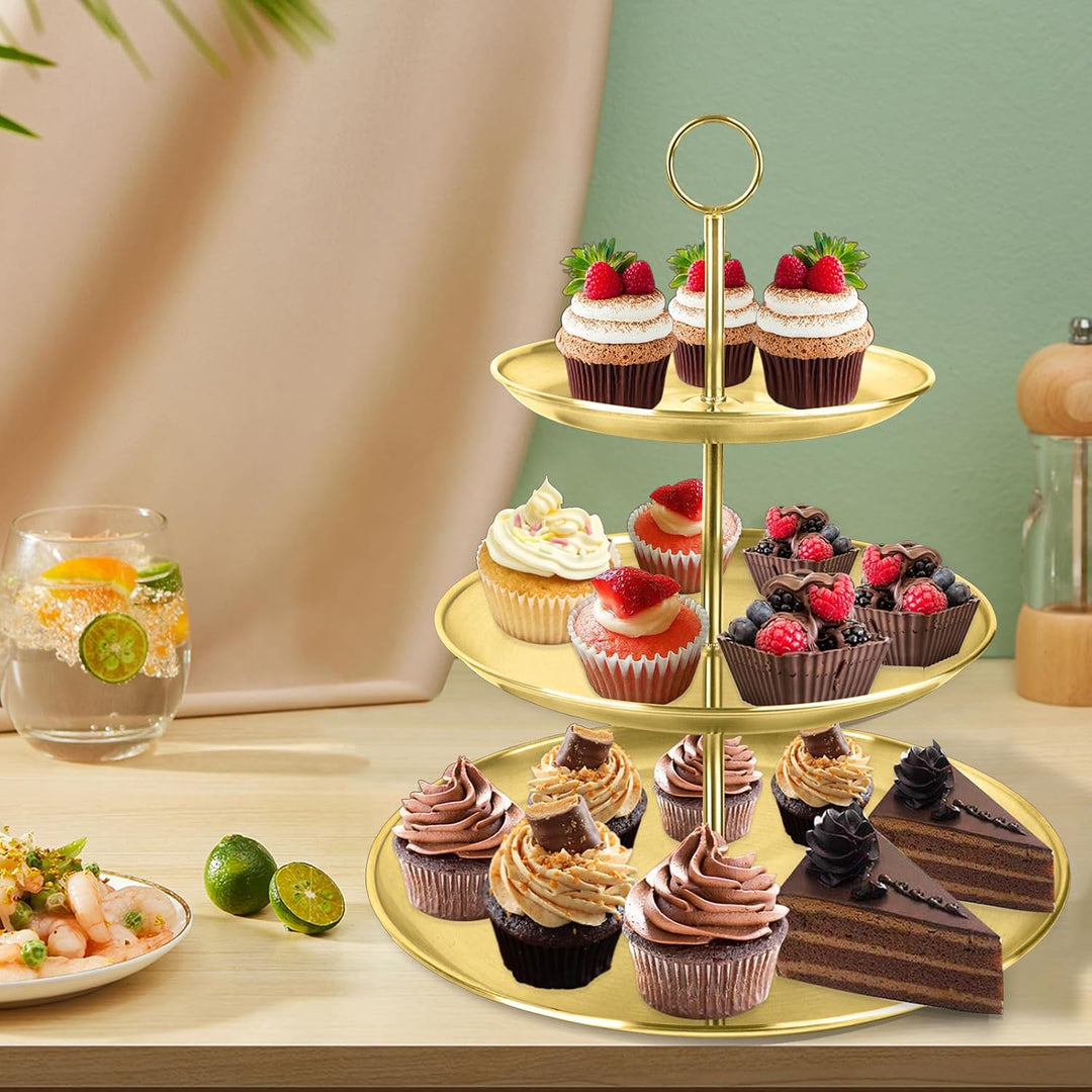 Cupcake Stand 3 Tier – Stainless Steel Cake & Dessert Display Tower for Wedding, Birthday, Party Decorations (MOQ 10 Sets)