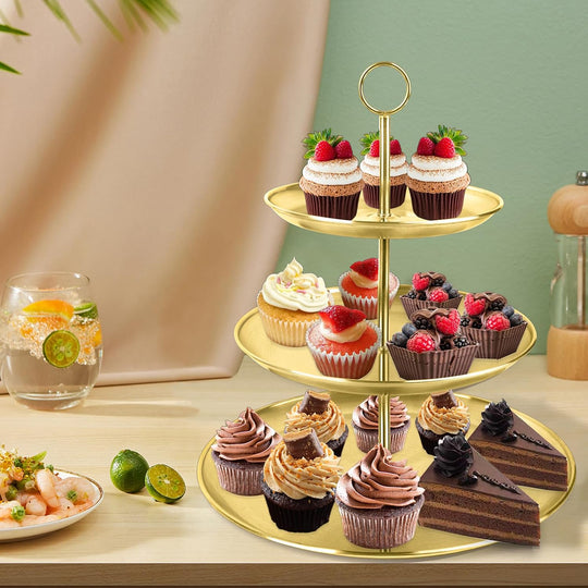 Cupcake Stand 3 Tier – Stainless Steel Cake & Dessert Display Tower for Wedding, Birthday, Party Decorations (MOQ 10 Sets)