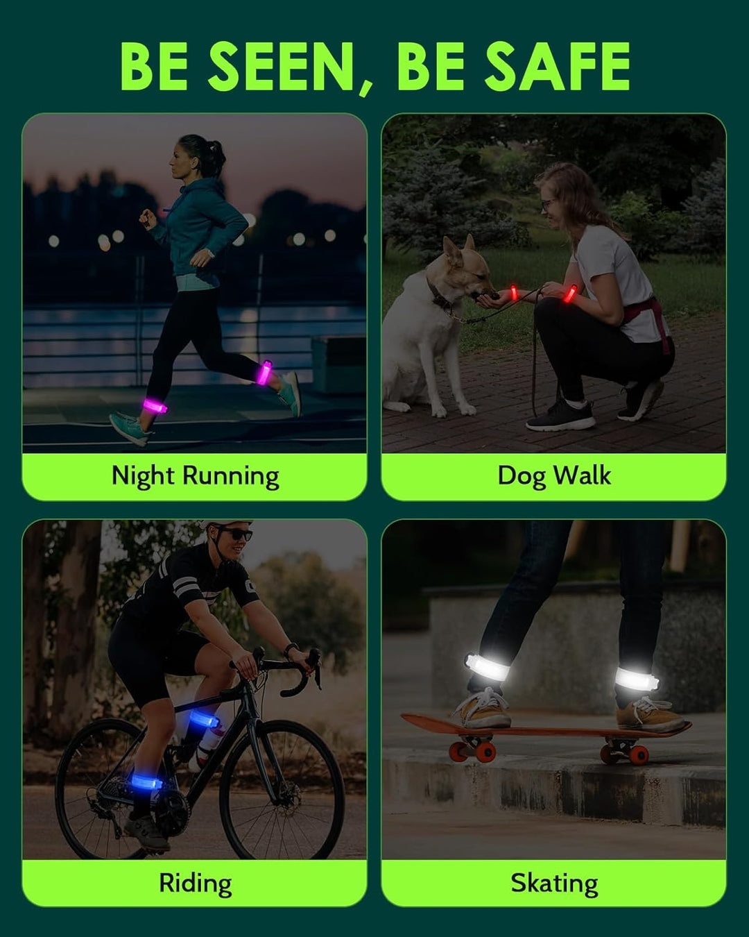 High Visibility Running Gear for Night Safety, 5 Colors & 3 Modes Light Up Wristbands for Night Walking