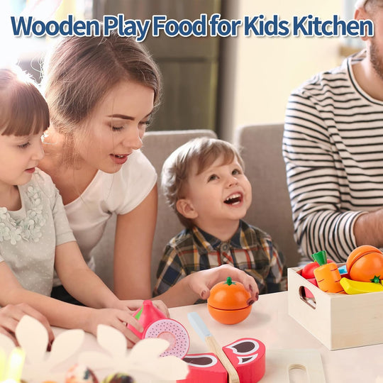 Wooden Cutting Fruits Veggies Toy, Montessori Toddler Pretend Play Set (MOQ 10 Sets)