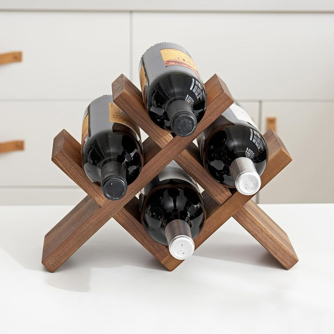 Rustic Oak Wooden Wine Rack Countertop – Free Standing Wine Bottle Holder Storage Display for Tabletop, Cabinets & Hutches