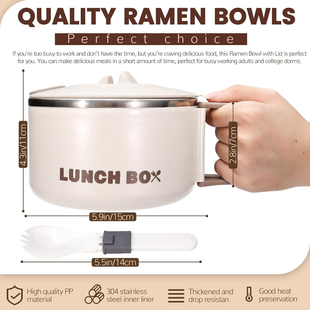 Microwave Ramen Bowl with Lid and Handle, 40.5 Oz Stainless Steel (MOQ 10 Sets)