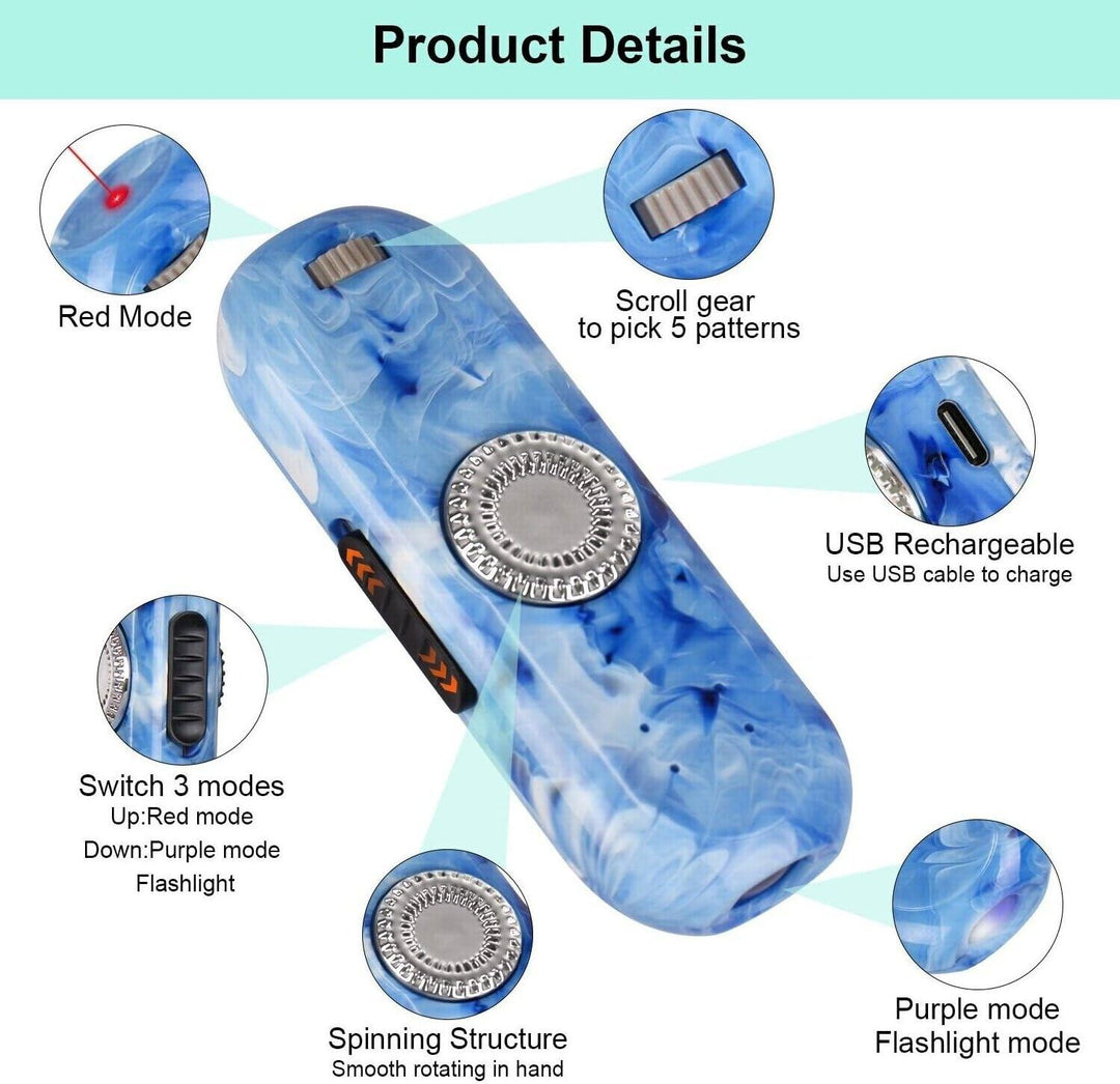 USB Charging LED Flashlight UV Light Pet Catch Interactive Laser Pointer Sport Cat Fingertip Gyroscope Laser Toy (MOQ 10 Sets)