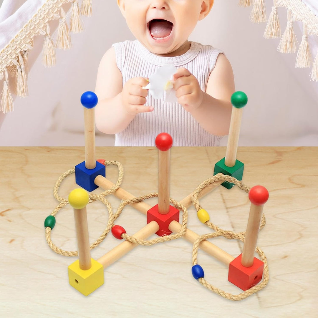 Wooden Ring Toss Game Set – 5 Sticks & 4 Rings | Outdoor Backyard Carnival Game for Kids Teens Adults | Family Party Activity & Birthday Gift (MOQ 10 Sets)