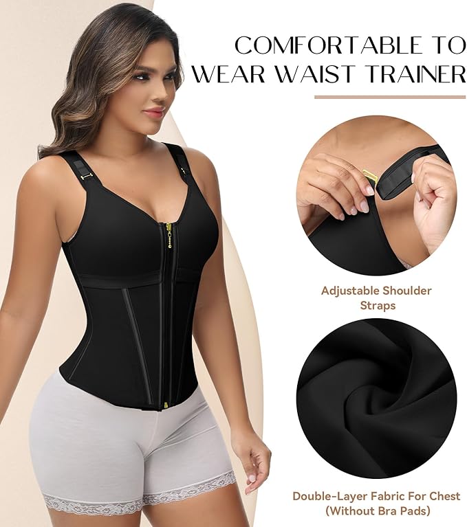 Womens Waist Trainer Corset Zipper Vest Slimming Body Shaper Cincher (MOQ 10 Sets)
