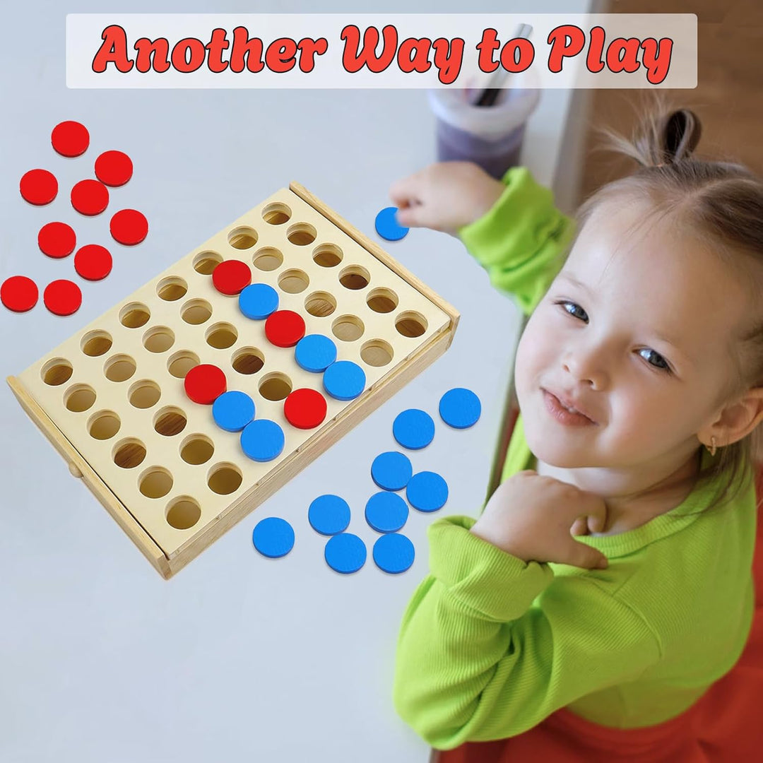 Foldable Line up 4 Game, Classic Strategy Family Fun Toy, Wood Connect Game for Kids and Adults (MOQ 10 Sets)