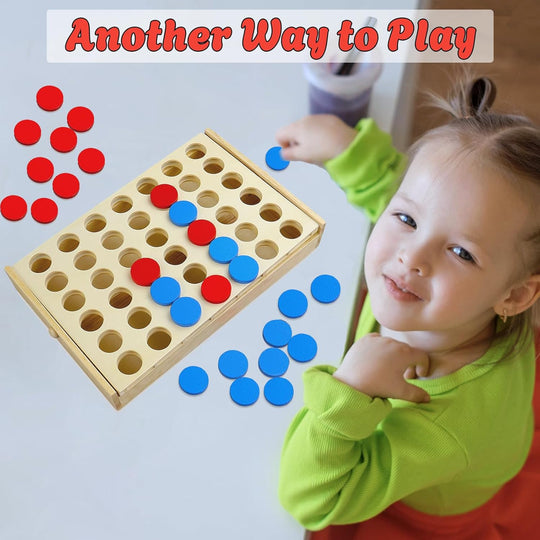 Foldable Line up 4 Game, Classic Strategy Family Fun Toy, Wood Connect Game for Kids and Adults (MOQ 10 Sets)