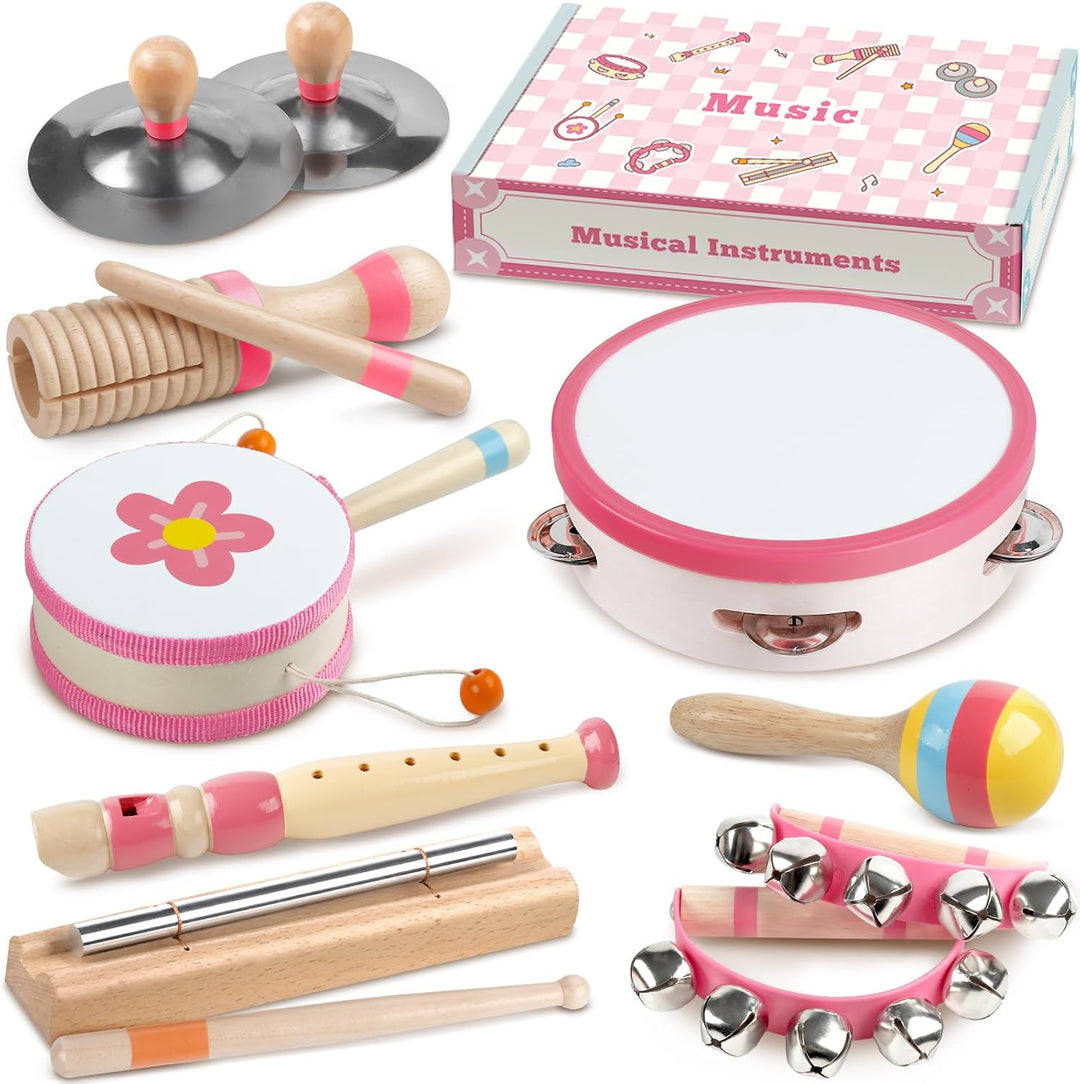 Wooden Percussion Instruments Set, Kids Preschool Educational Music Learning Toys