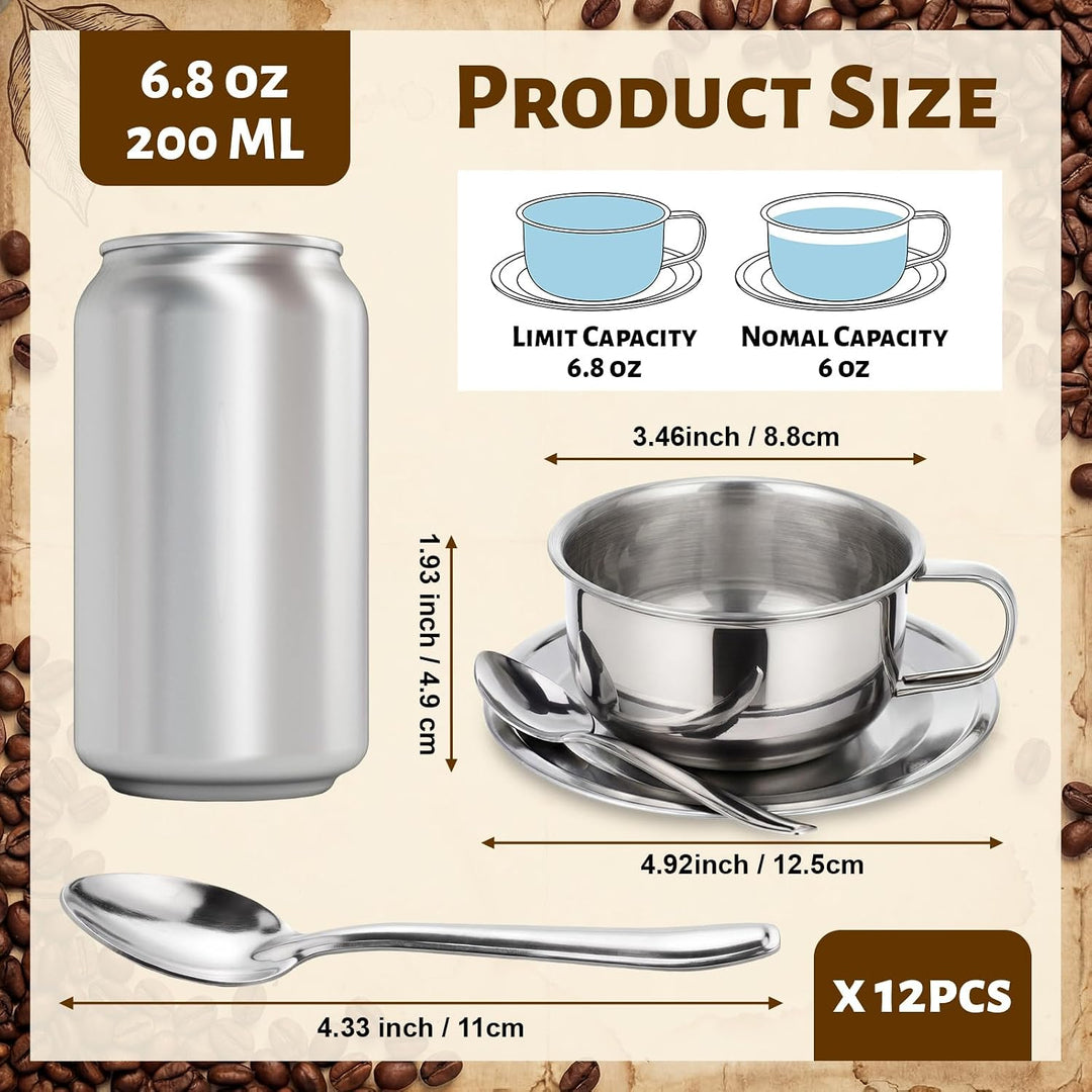 Stainless Steel Espresso Cup & Saucer Set, 12-Pack