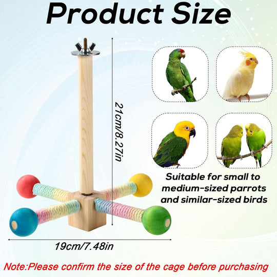 Bird Stand Perch Toy Wooden Rotating Parrot Toys Interactive Hanging Spinning Parakeet Toys (MOQ 10 Sets)